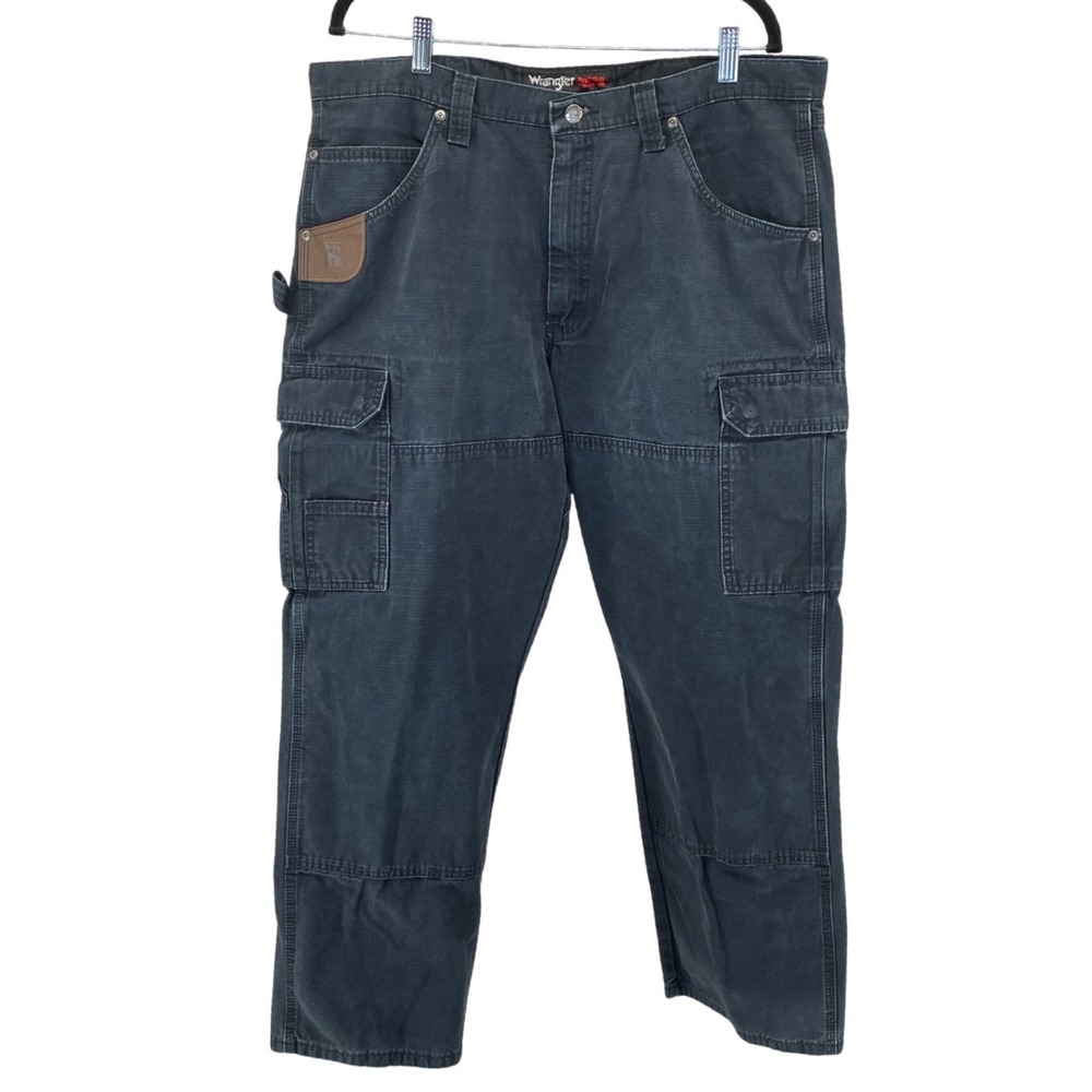 Wrangler Riggs Workwear Mens 38x30 Black Ripstop Cargo Utility Pants 3W060BL